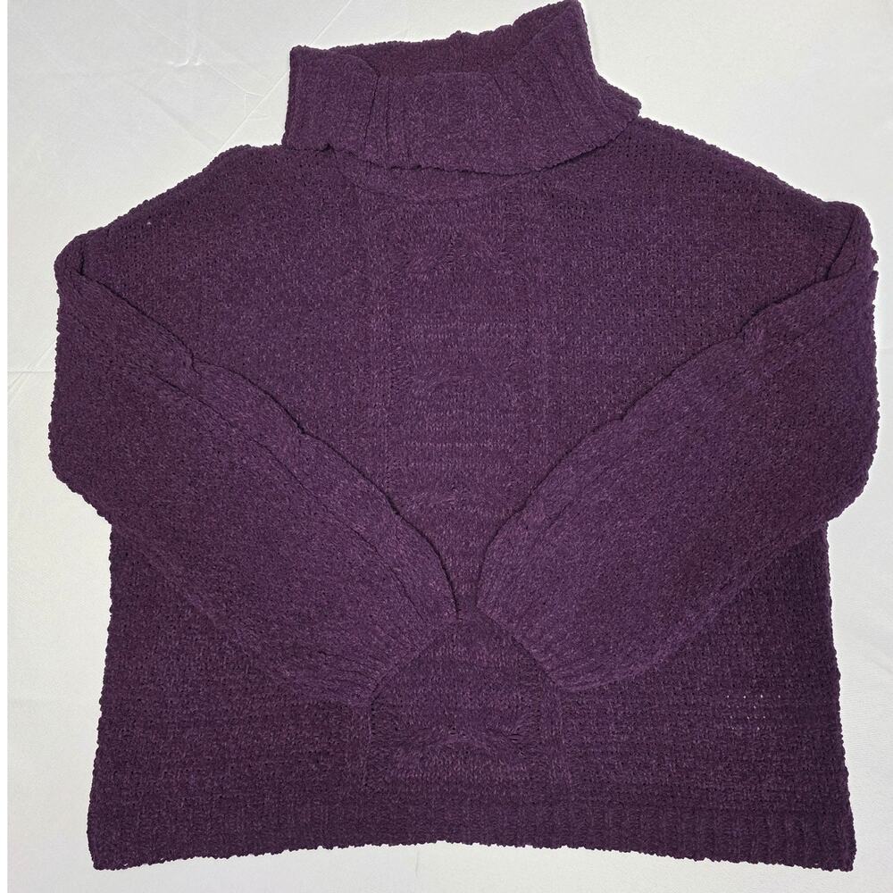Seven7 women's purple chenille cable knit cowl neck sweater Size XL